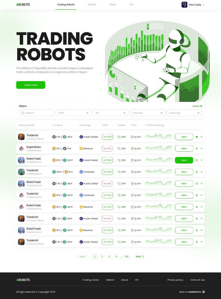 Интерфейс списка роботов