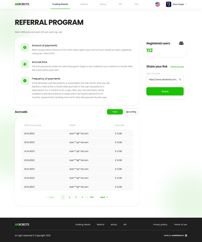Интерфейс реферальной программы